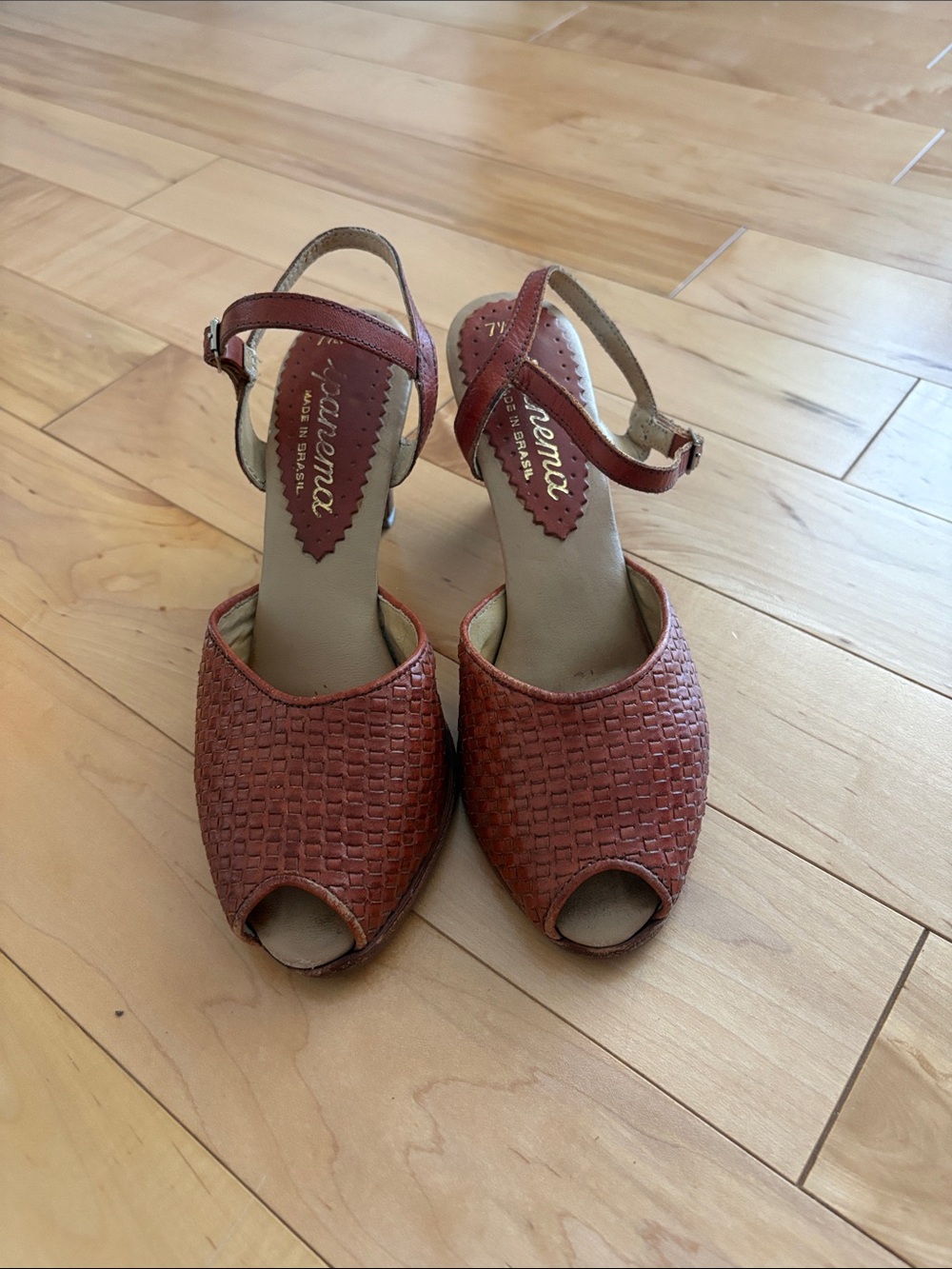 Vintage Woven Peep-Toe Ankle Strap Sandals